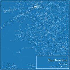 Blueprint US city map of Meeteetse, Wyoming.