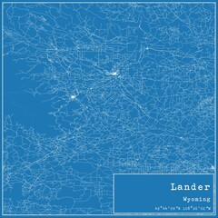 Blueprint US city map of Lander, Wyoming.