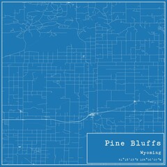 Blueprint US city map of Pine Bluffs, Wyoming. - obrazy, fototapety, plakaty