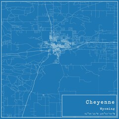 Blueprint US city map of Cheyenne, Wyoming.