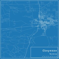 Blueprint US city map of Cheyenne, Wyoming.