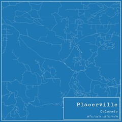 Blueprint US city map of Placerville, Colorado.