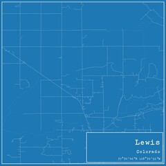 Blueprint US city map of Lewis, Colorado.