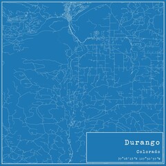 Blueprint US city map of Durango, Colorado.