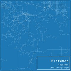 Blueprint US city map of Florence, Colorado.