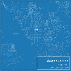 Blueprint US city map of Westcliffe, Colorado.
