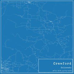 Blueprint US city map of Crawford, Colorado.