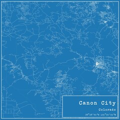 Blueprint US city map of Canon City, Colorado.