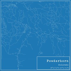 Blueprint US city map of Powderhorn, Colorado.