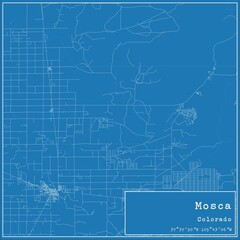 Blueprint US city map of Mosca, Colorado.