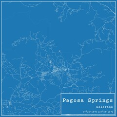 Blueprint US city map of Pagosa Springs, Colorado.
