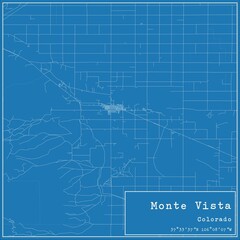 Blueprint US city map of Monte Vista, Colorado.