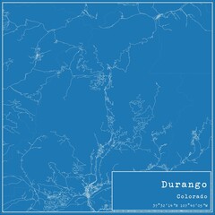 Blueprint US city map of Durango, Colorado.