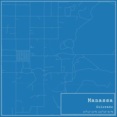 Blueprint US city map of Manassa, Colorado.