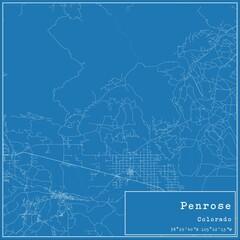 Blueprint US city map of Penrose, Colorado.