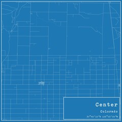 Blueprint US city map of Center, Colorado.