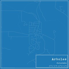 Blueprint US city map of Arboles, Colorado.