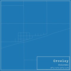 Blueprint US city map of Crowley, Colorado.
