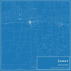 Blueprint US city map of Lamar, Colorado.