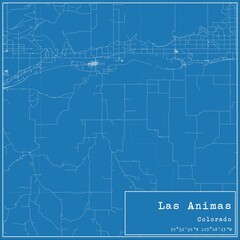Blueprint US city map of Las Animas, Colorado.