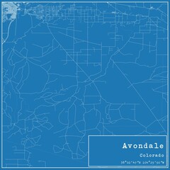 Blueprint US city map of Avondale, Colorado.