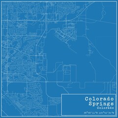 Blueprint US city map of Colorado Springs, Colorado.