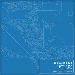 Blueprint US city map of Colorado Springs, Colorado.