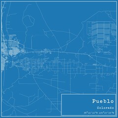 Blueprint US city map of Pueblo, Colorado.