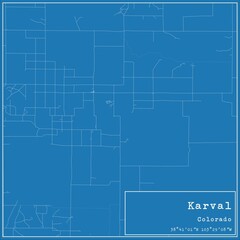 Blueprint US city map of Karval, Colorado.