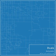 Blueprint US city map of Rush, Colorado.