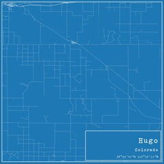 Blueprint US city map of Hugo, Colorado.