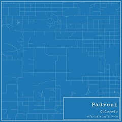 Blueprint US city map of Padroni, Colorado.
