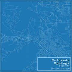 Blueprint US city map of Colorado Springs, Colorado.