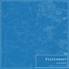 Blueprint US city map of Florissant, Colorado.