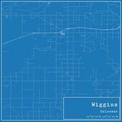 Blueprint US city map of Wiggins, Colorado.
