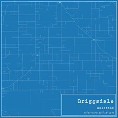 Fototapeta premium Blueprint US city map of Briggsdale, Colorado.