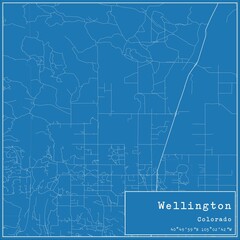 Blueprint US city map of Wellington, Colorado.