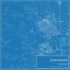 Blueprint US city map of Loveland, Colorado.