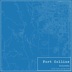 Blueprint US city map of Fort Collins, Colorado.