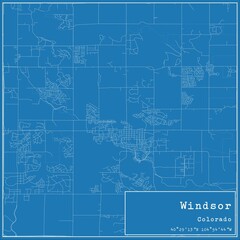 Blueprint US city map of Windsor, Colorado.