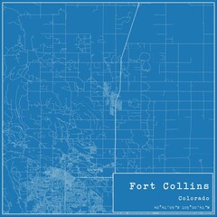 Obraz premium Blueprint US city map of Fort Collins, Colorado.