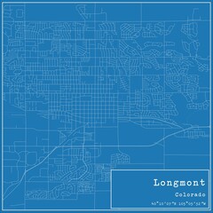 Blueprint US city map of Longmont, Colorado.