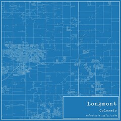 Blueprint US city map of Longmont, Colorado.