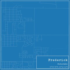 Blueprint US city map of Frederick, Colorado.