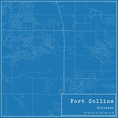 Blueprint US city map of Fort Collins, Colorado.