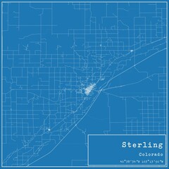 Blueprint US city map of Sterling, Colorado.