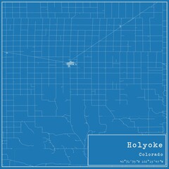 Blueprint US city map of Holyoke, Colorado.