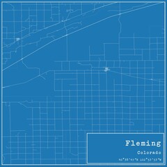 Blueprint US city map of Fleming, Colorado.