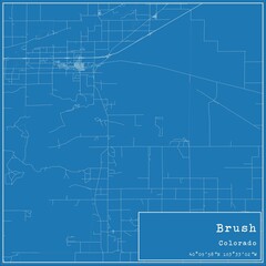 Blueprint US city map of Brush, Colorado.