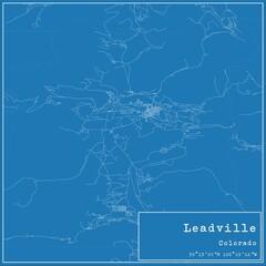 Blueprint US city map of Leadville, Colorado.